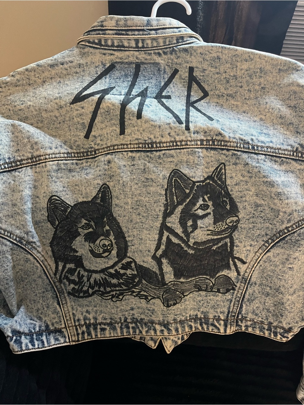 Vintage Jordache Original Jeanswear Hand Drawn Wolf Denim Jacket Size LG - Picture 8 of 9